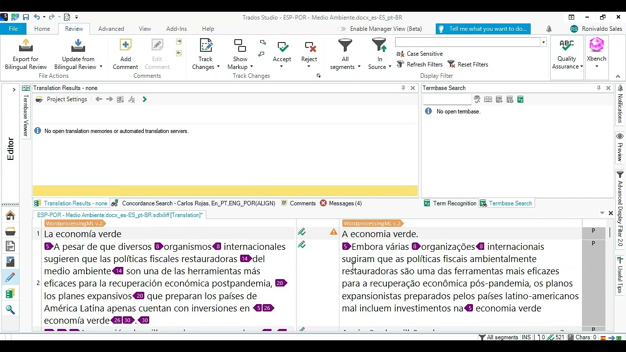 Trados - filtrar segmentos confirmados não traduzidos
