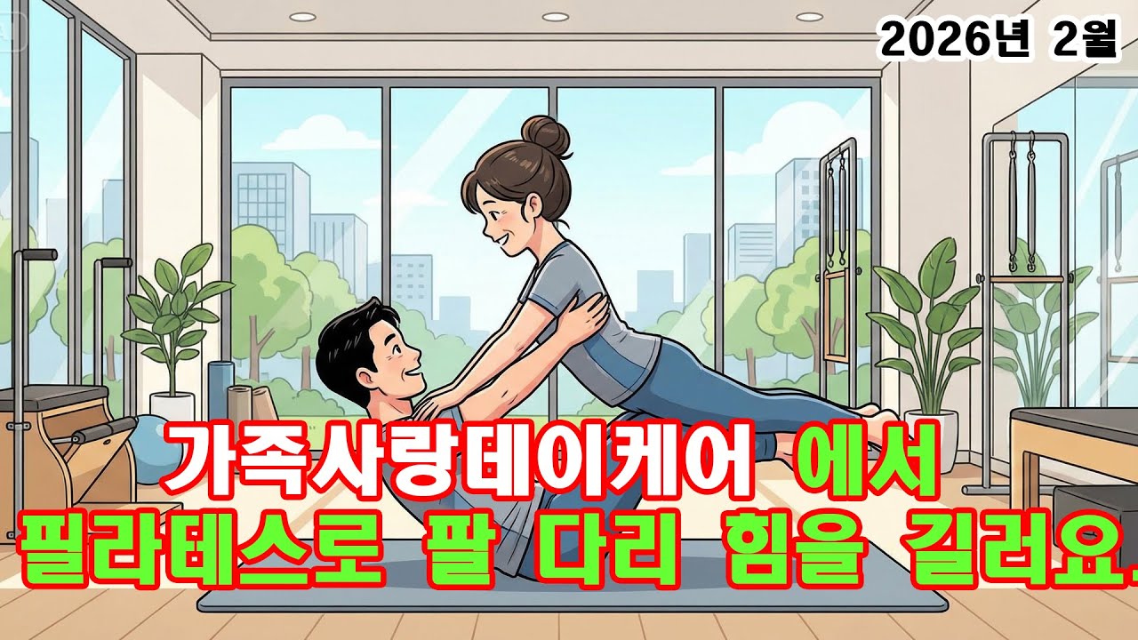 가족사랑데이케어에서 필라테스로 팔 다리 힘을 길러요.