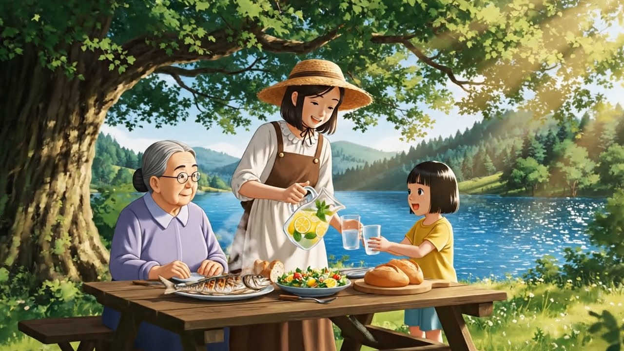 Quiet Lake Kitchen Fire Grilled Fish & Raspberry Tart  Cozy Ghibli ASMR