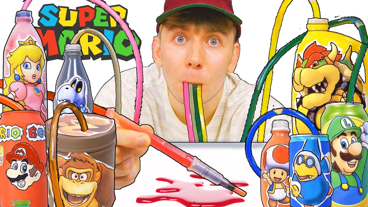 I GOT 8 NEW Mario Drinks - LIQUID ART COLORING - Peach, Donkey Kong, Luigi, Bowser, Toad