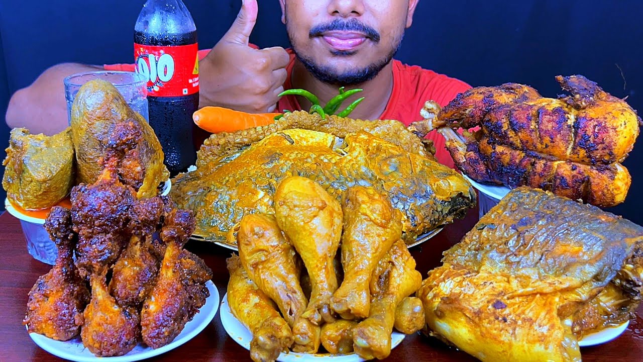Eating Spicy Whole Fish Curry,Whole Chicken,Beed Heart,Chicken Lolipop,Fish With Rice || Asmr Show