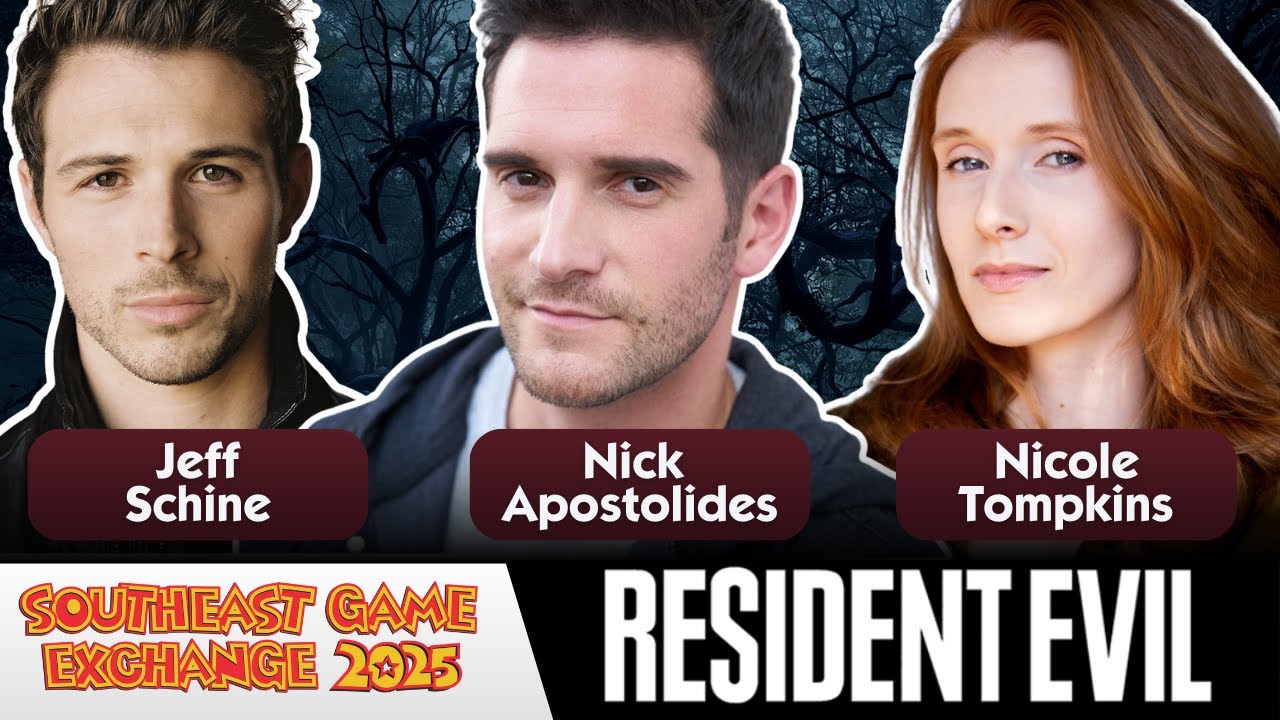 Jeff Schine, Nick Apostolides, and Nicole Tompkins at Southeast Game Exchange 2025