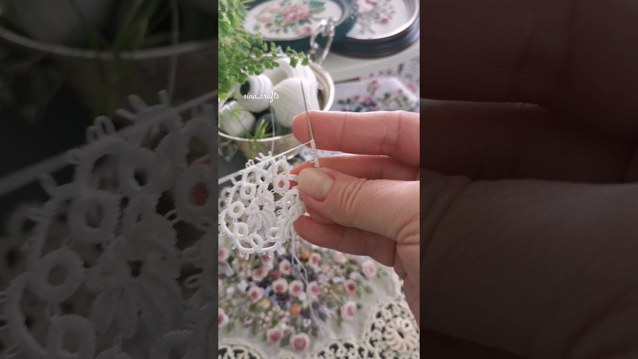 Tatting lace on neeedle /Frivolite on needle