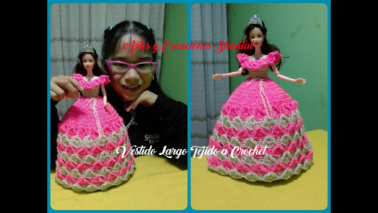 Vestido Largo (Punto Coronita) Para Muñeca a Crochet.