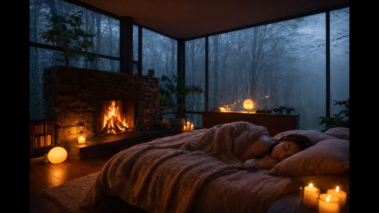 NO ADS | Rainy Night by the Fireplace | Deep Sleep & Cozy Relaxation Sounds | Sleep Soundly