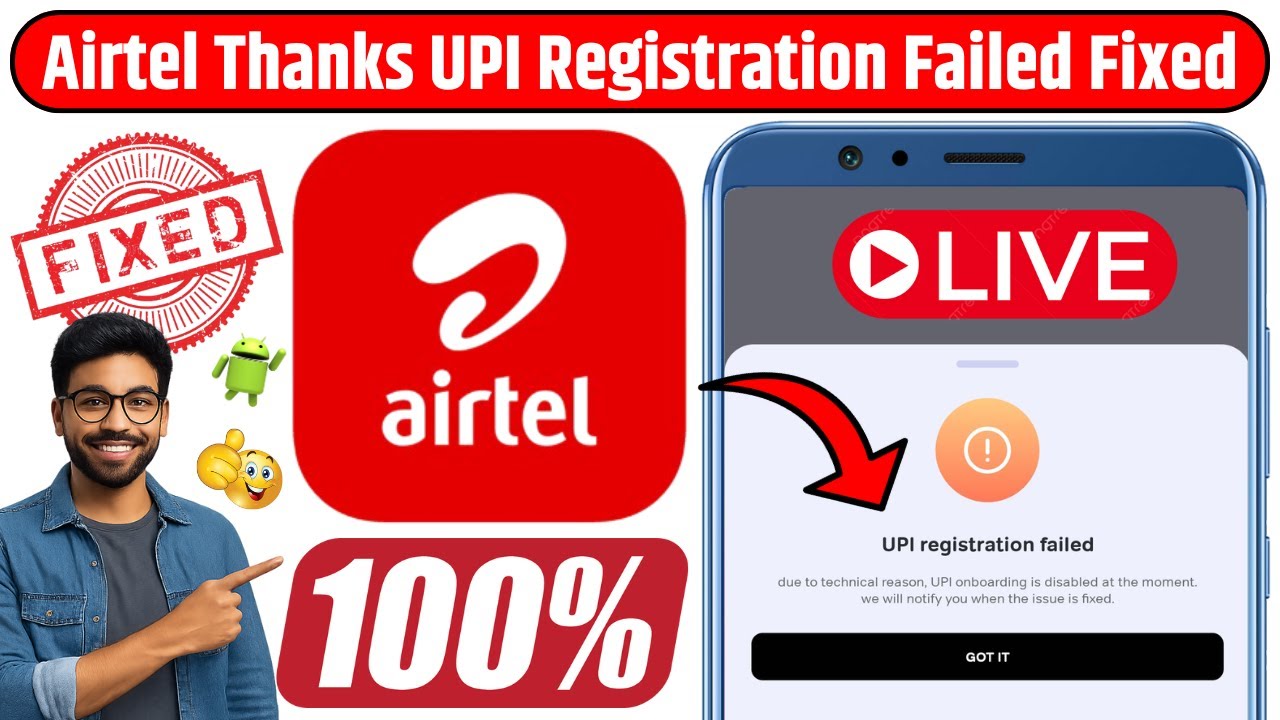 UPI Registration Failed Problem Fixed 100% on Airtel Thanks App | Airtel Thanks UPI Not Working Fix