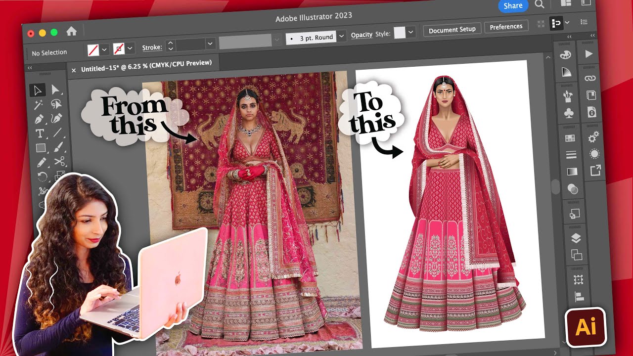 Drawing a Sabyasachi Lehenga on Adobe Illustrator ft. 9 fashion illustration lessons