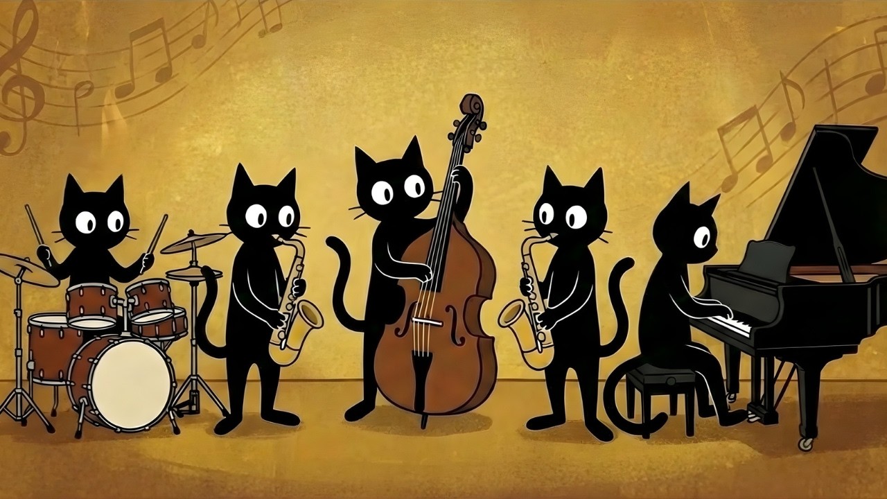 Black Cats Stylish Jazz Work Vibe: Deep Bass Groove & Soothing Instrumental Music