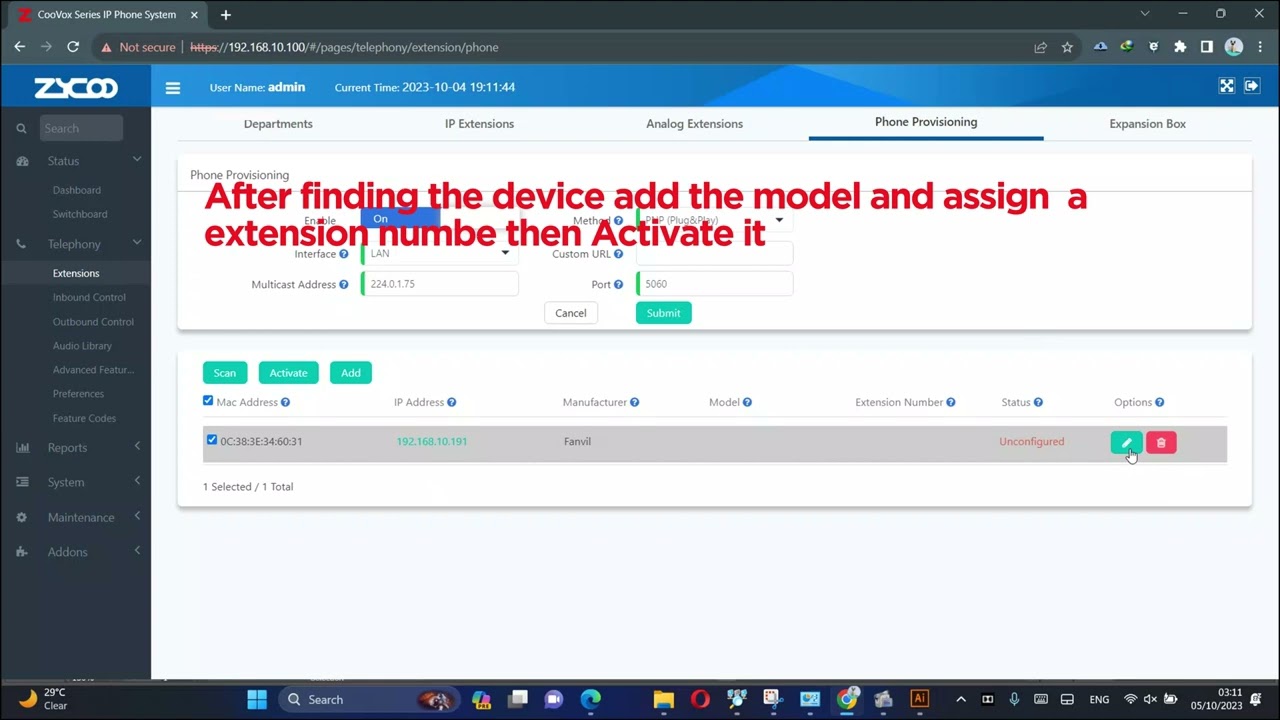 How to add Phone in the Zycoo Coovox u20  PBX