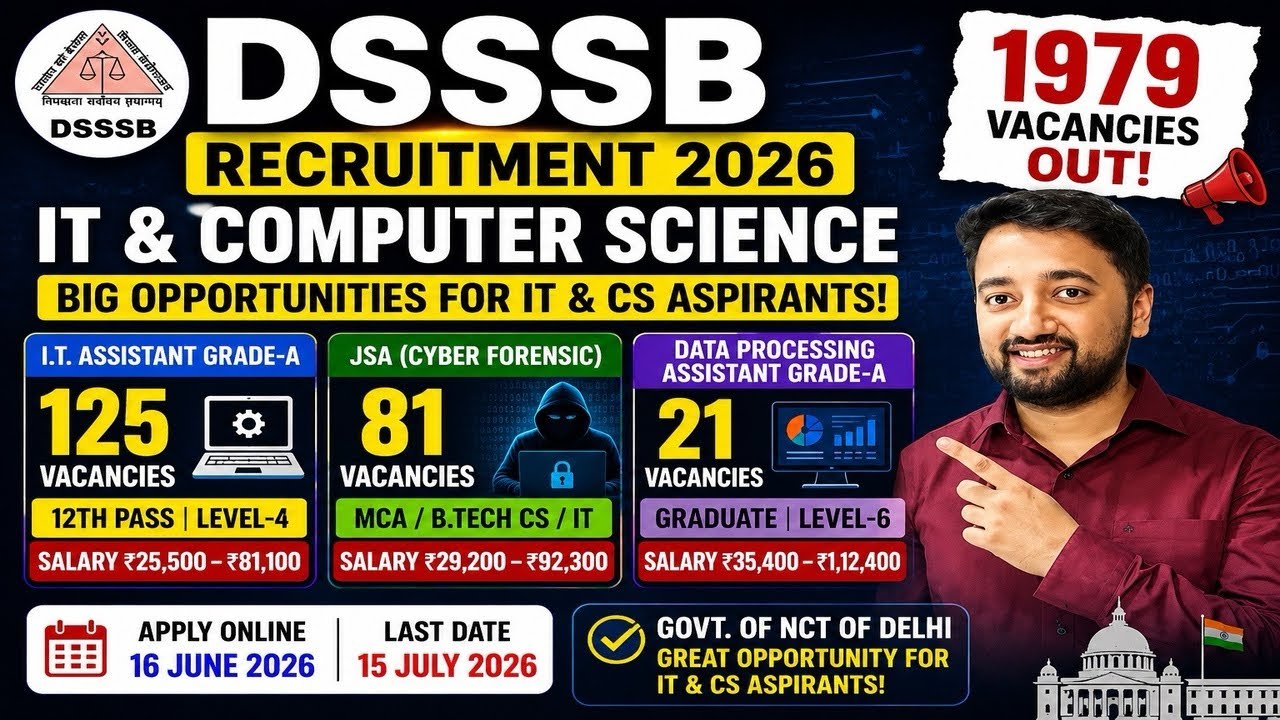 DSSSB Recruitment 2026 | 1979 Vacancies Out 🔥 IT, Computer Science, Cyber Security & TGT CS Posts