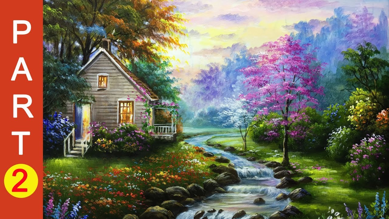 A pretty woodland garden in springtime painting - Part 2