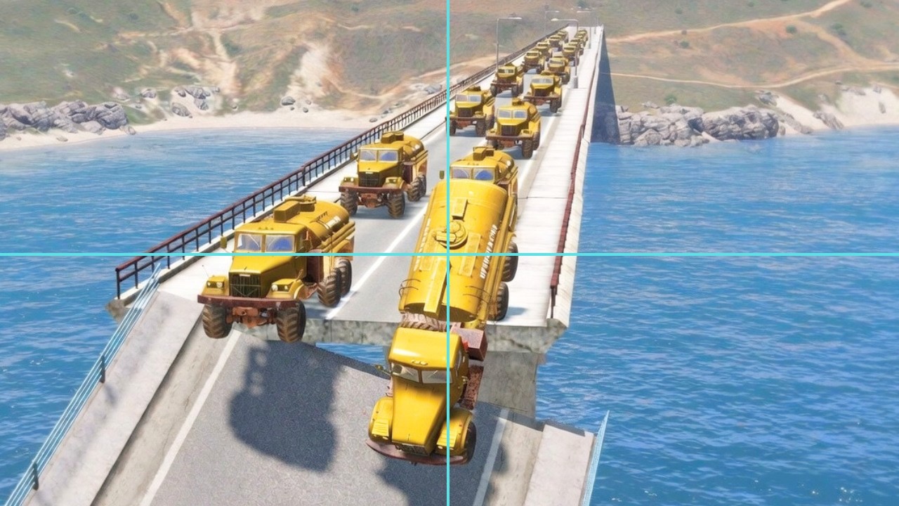 Russian Diesel Fuel Supply Trucks Crossing Bridge Blown Apart by Missile