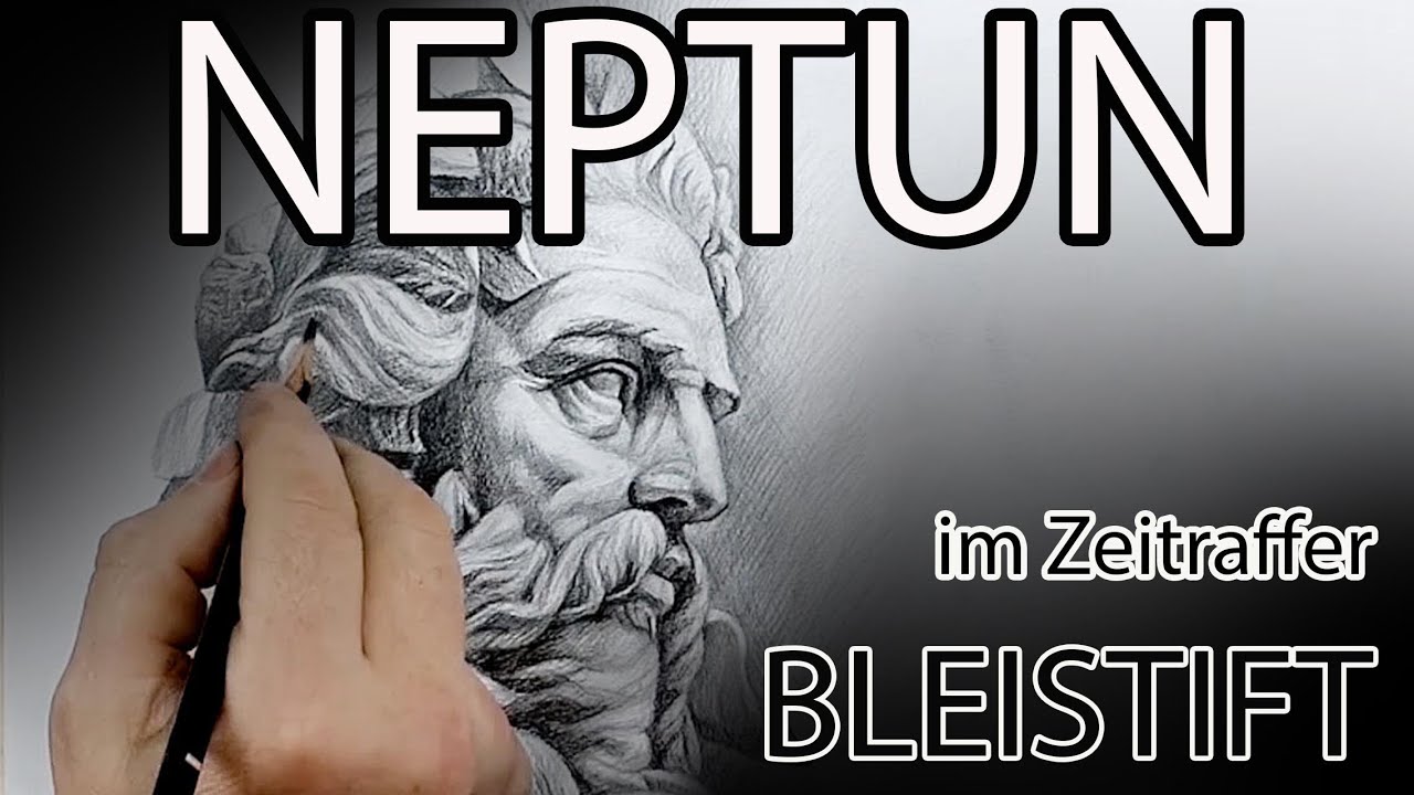 Wassergott Neptun, Bleistift, Tattoo Vorlage, im Zeitraffer.