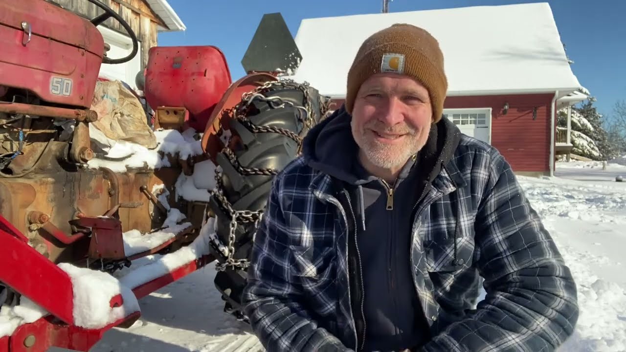 Blowing Snow With Vintage Tractor And Pull ￼Type Snow Blower ￼