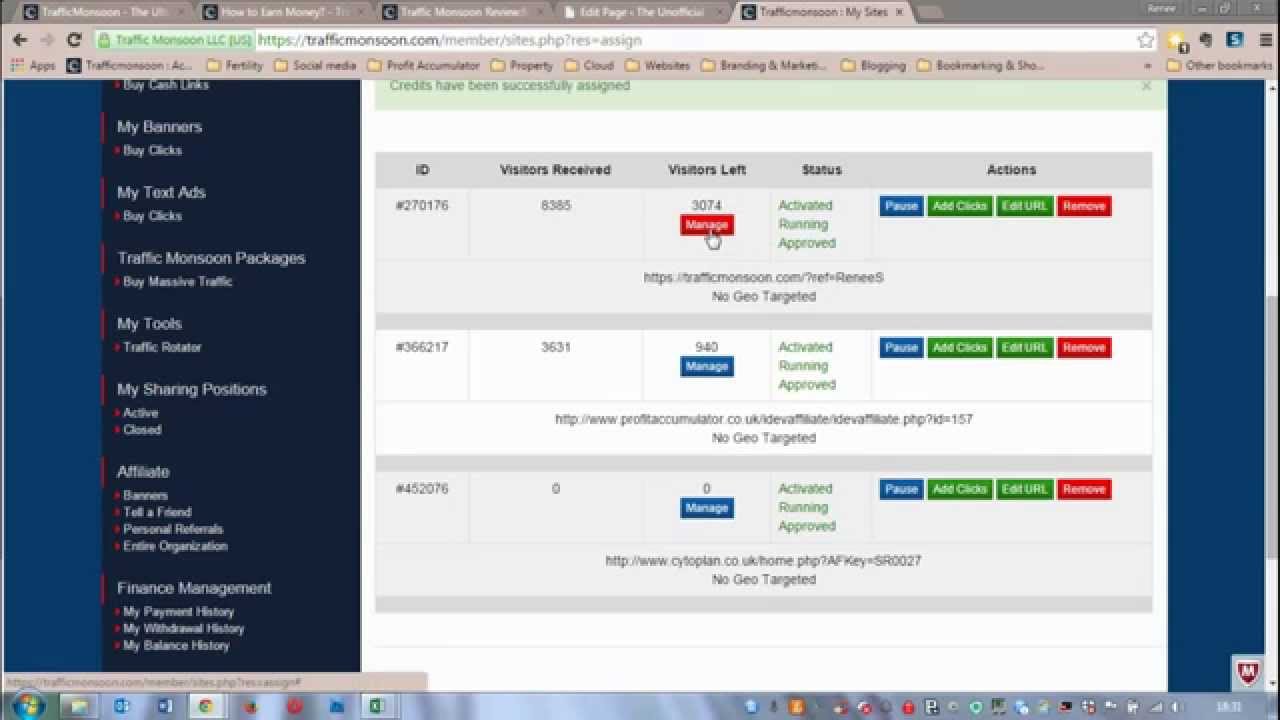 Traffic Monsoon:  Assigning Credits