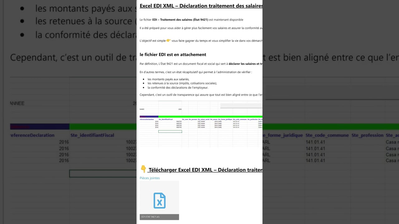 Excel EDI XML &ndash; D&eacute;claration traitement des salaires (&Eacute;tat 9421) SEMISTRE.COM