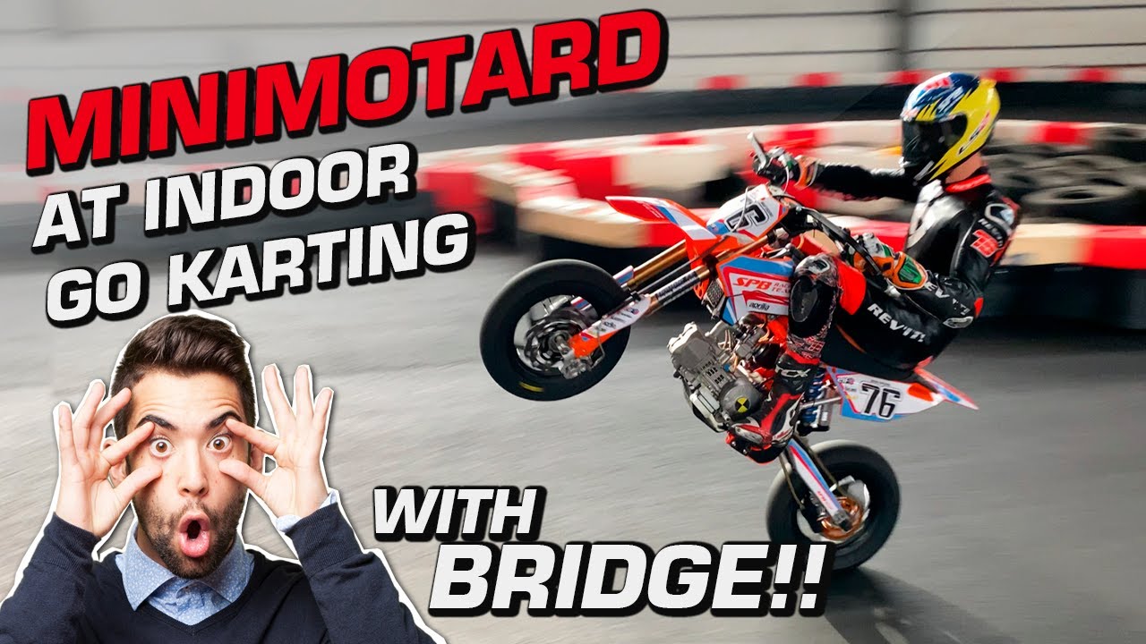 Pitbike sliding and jumping at indoor Monza Karting. Watch it!