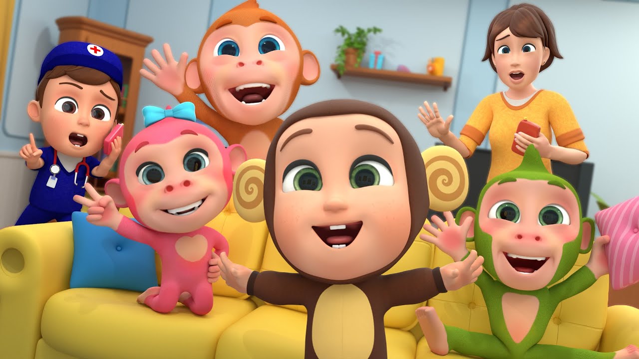 Naughty Monkeys & Baby Jump on Bed! (Five Little Monkeys Song) | Almama Kids Songs & Nursery Rhymes