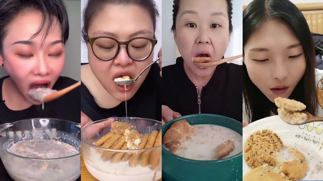 WALNUT COOKIES soaked in MILK (COOKIE PORRIDGE; 桃酥粥)||*Subtitled ASMR Chinese Dessert Mukbang 디저트 먹방