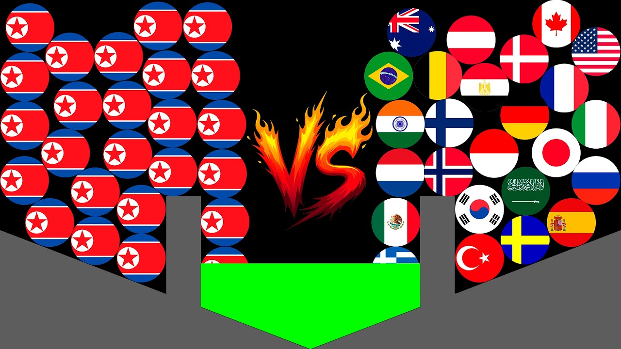 25 North Korea vs 25 Countries Marbles Tournament! Who Will Win This Marble Race In Algodoo!