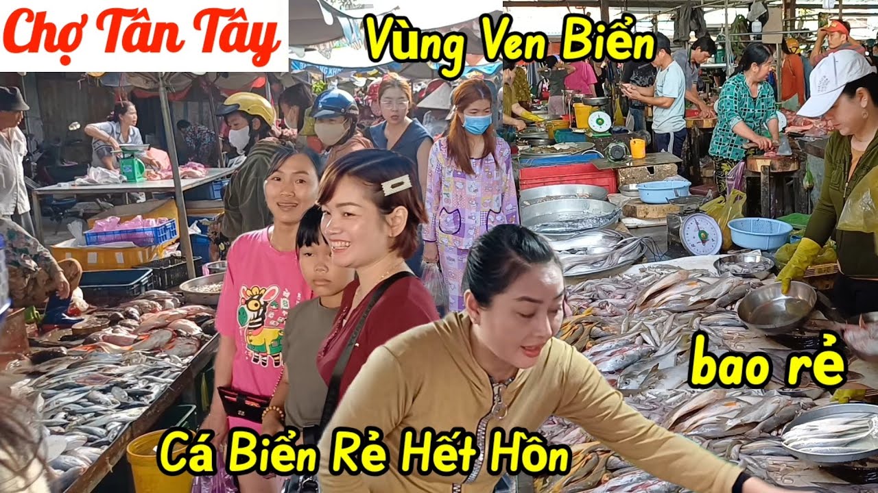 Cảnh tượng chen lấn mua Hải Sản giá rẻ Chợ Tân Tây  đông tấp nập,  cá biển giá rẻ  hết hồn 