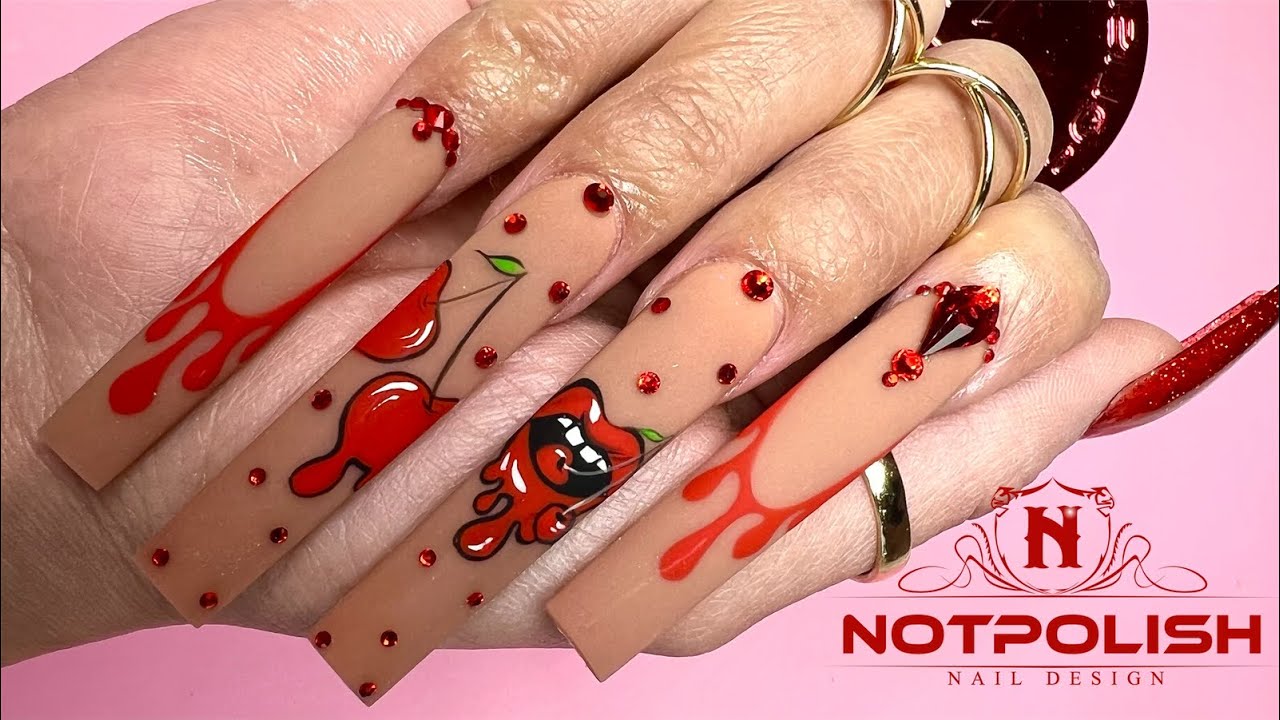VALENTINE NAILS ART I NOTPOLISH I ACRYLIC NAILS TUTORIAL I LIPS NAIL ART DRAWING