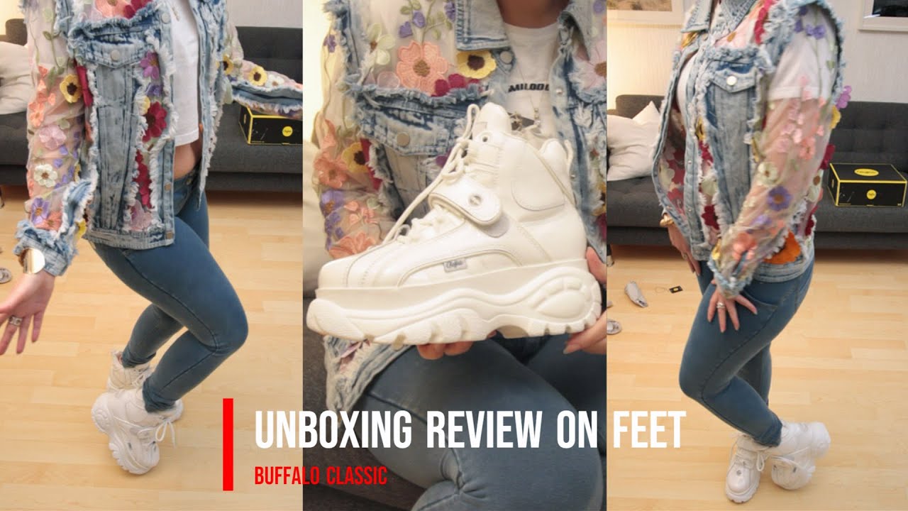 Unboxing and Try On Buffalo Classic Boots white platform sneakers with Walk