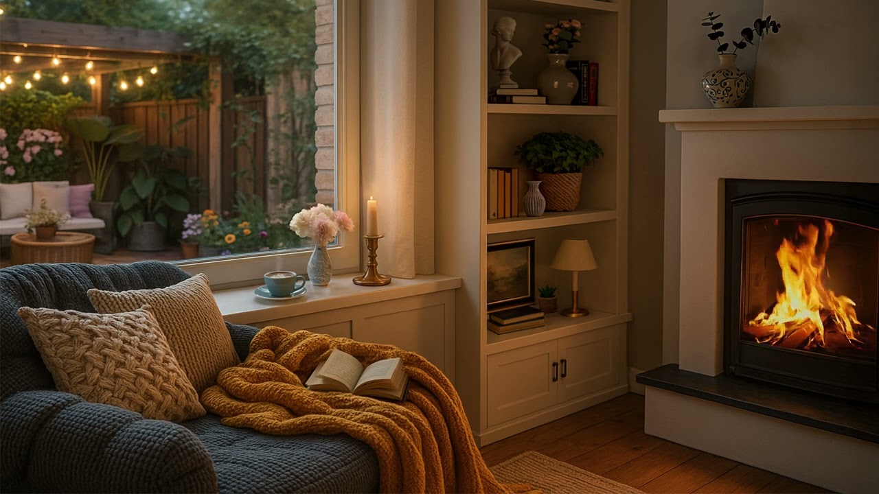 Cozy Reading Nook Fireplace Ambience | Fireplace Sounds for Relaxation & Focus | No Music