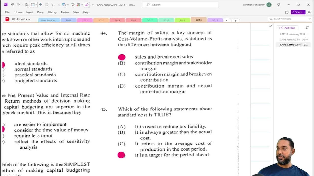2024 06 05 - CAPE Accounting Unit 2 - MCQ session 5 - 2014 & 2013 P1