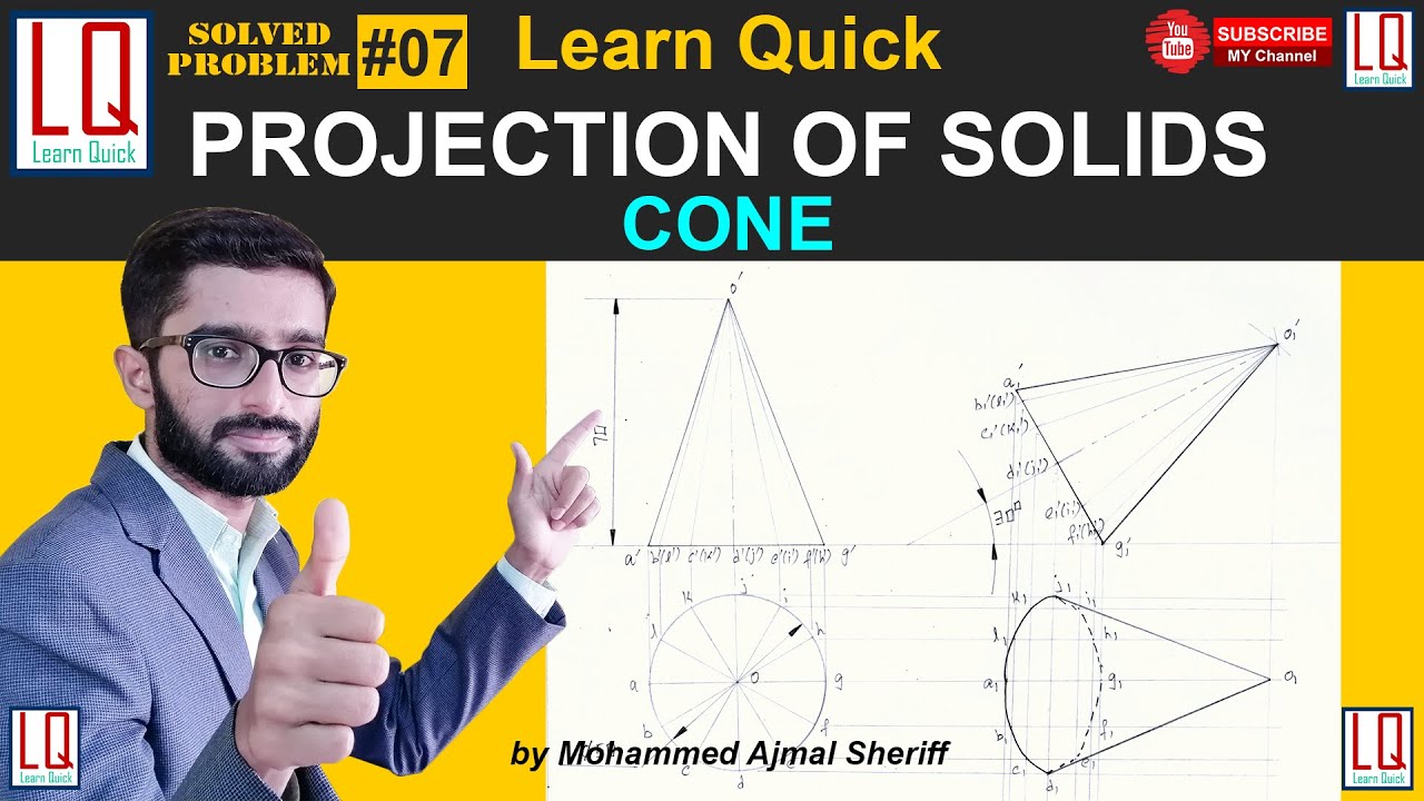 Projection of Solids | Cone resting on a point | Engineering Drawing | Tutorial | By Sheriff