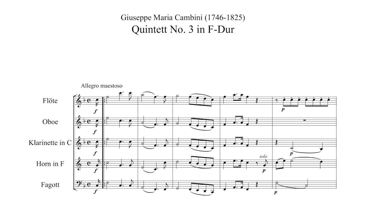 Giuseppe Cambini – Wind Quintet No.3, in F major
