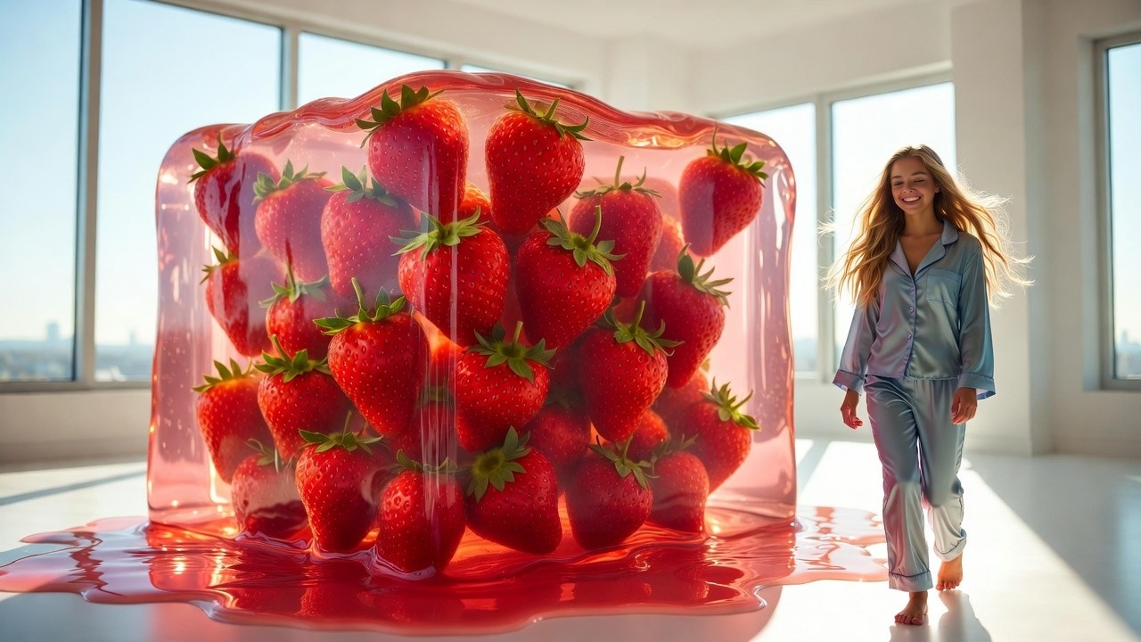 ASMR Girl Jumps Into Edible Food Spheres 🍓💥 Satisfying Splash | Oddly Relaxing