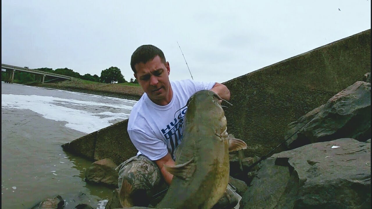 Catching a Huge Catfish From the Bank (Hugo Dam Oklahoma) Kiamichi River