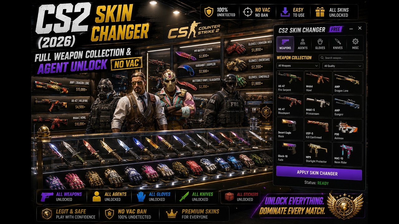 CS2 Skin Changer (2026) FREE | Full Weapon Collection & Agent Unlock [NO VAC[