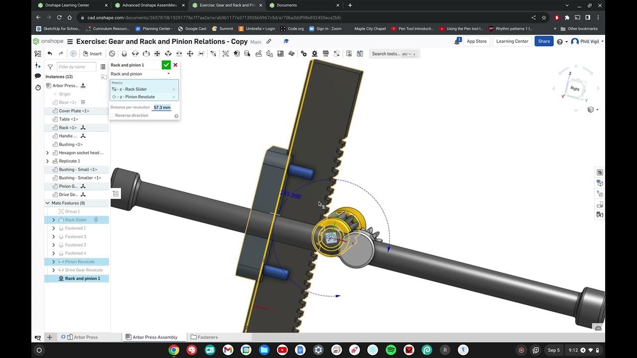 Onshape - Gear and Rack and Pinion Relationships in an Assembly