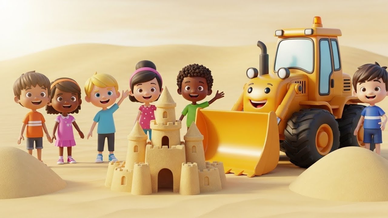 Счастливый Бульдозер строит замок из песка 🚜🏰😊 | мультфильм для детей и весёлые приключения
