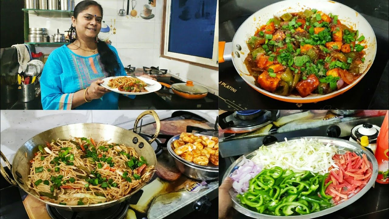 🍝INDIAN MOM DINNER ROUTINE, Chilli Paneer, Veg Hakka Noodles, चिल्ली पनीर, वेज चाउमीन, Veg Chowmein