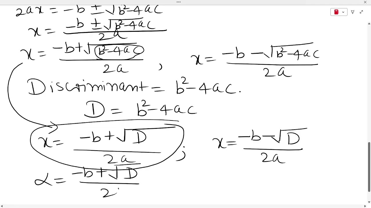Solution to general quadratic equation 