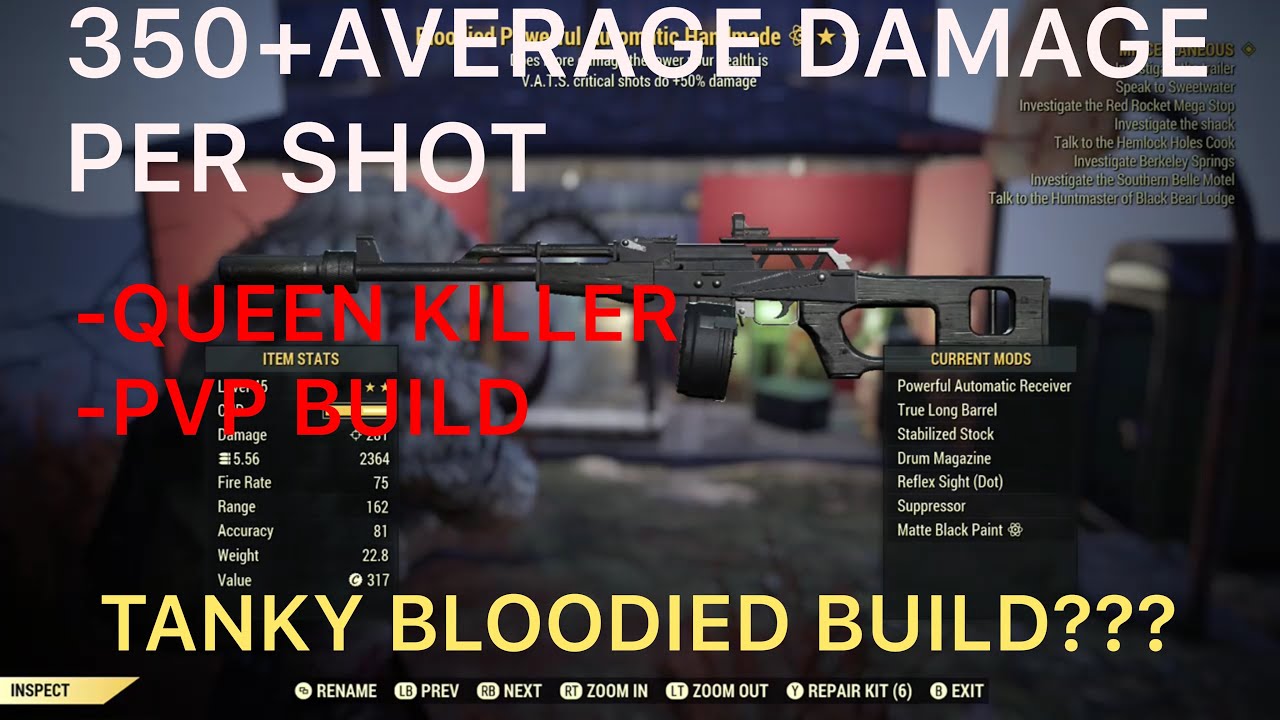 Fallout 76: Tanky Bloodied Stealth Commando Build