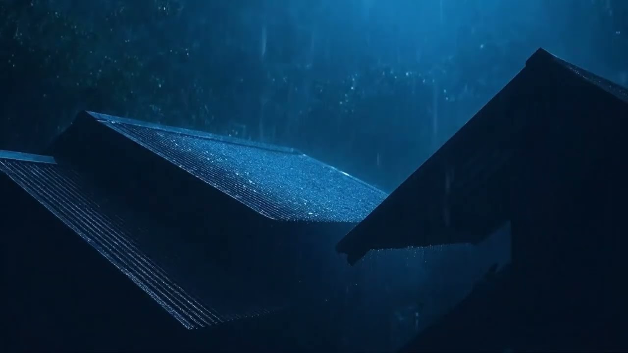 Heavy Rain Echoing Across the Deep Woods Outside a Cozy Shelter