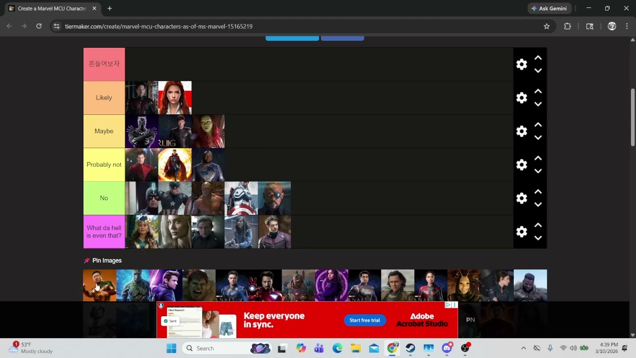 Marvel K-pop Tier List (part 1)