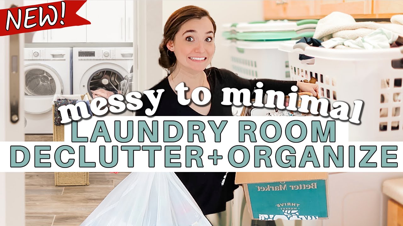 *NEW!* LAUNDRY ROOM TRANSFORMATION | Messy To Minimal Declutter + Organize on a budget