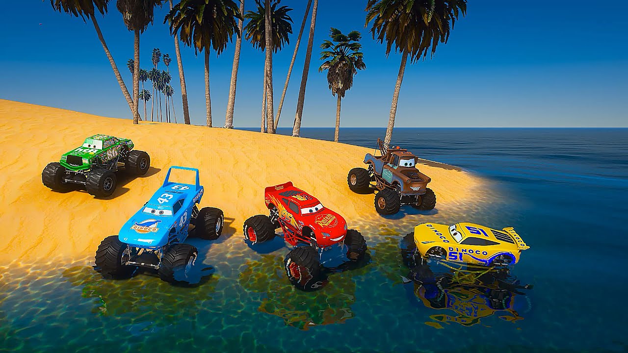 Cars Party Monster Trucks - McQueen The King  Tow Truck Mater Cruz Ramirez Chick Hicks Challenge
