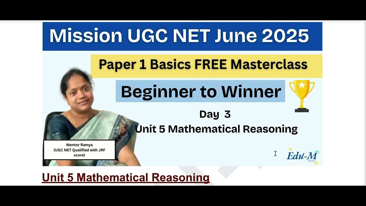 Basics / Day 3 - Unit 5 |Mathematical Reasoning/UGC NET / Explanation in Tamil