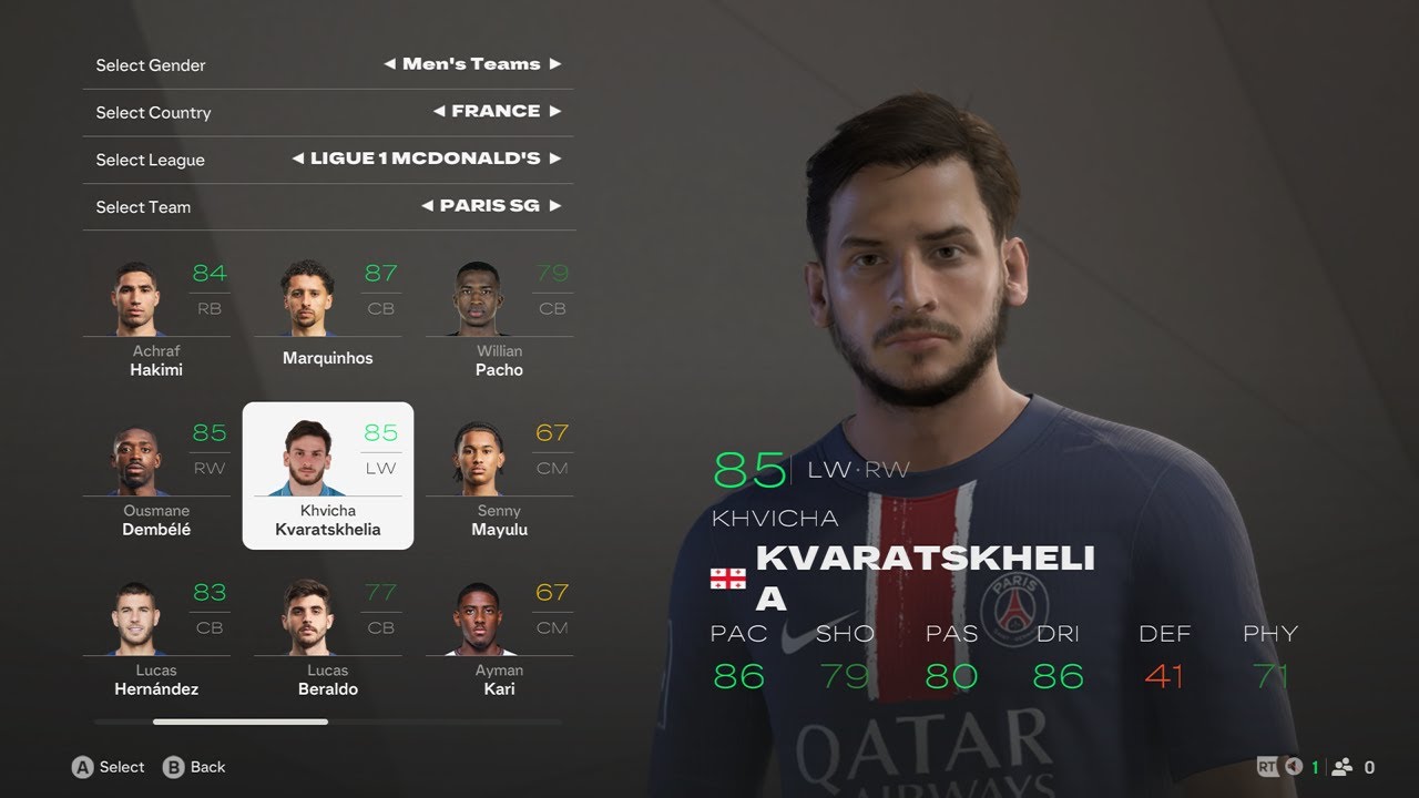 EA FC 25 Paris Saint-Germain - PSG Player Faces and Ratings ft. Khvicha Kvaratskhelia - 4K 60fps