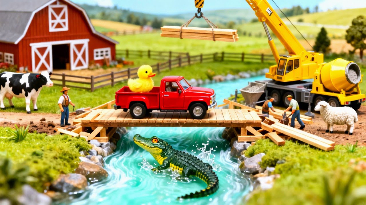 Rescuing the Duckling & Tractor | Rebuilding the Miniature Farm Bridge After a Crocodile Attack🐊