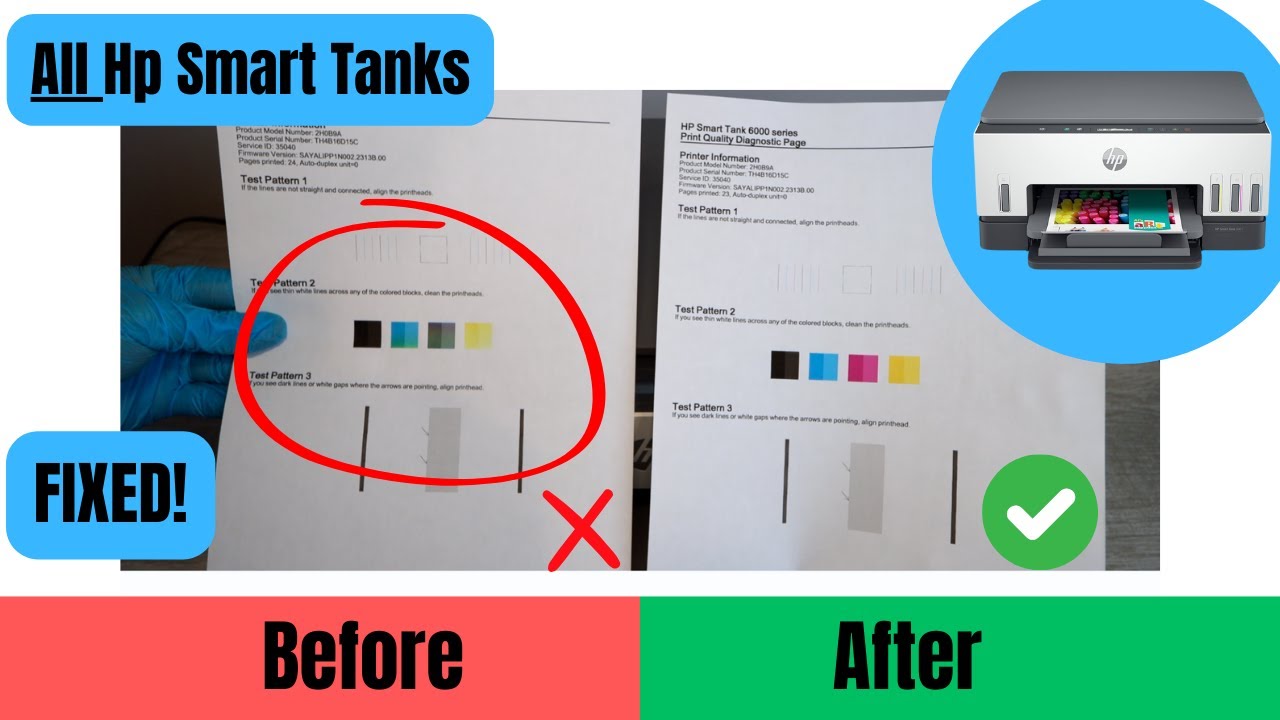HP Smart Tank — все модели 500–7600. Как очистить печатающие головки, не печатает цветным или чер...
