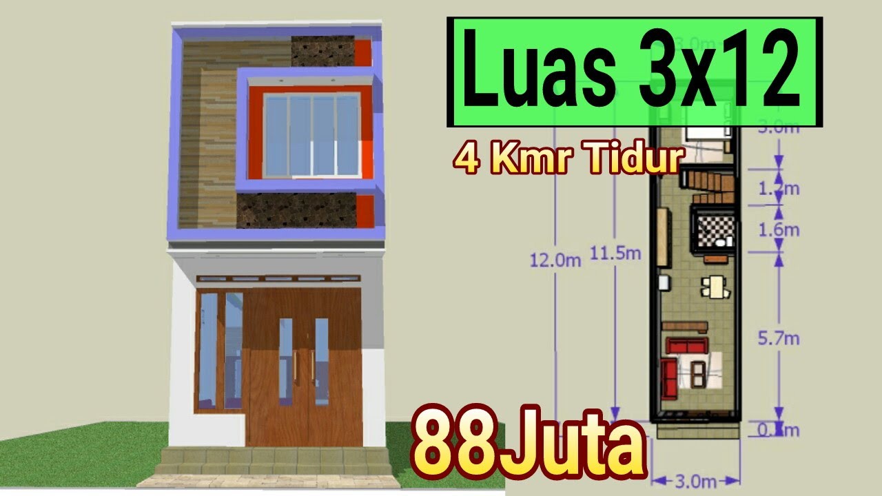 Rumah Minimalis Ukuran 3x12 Meter