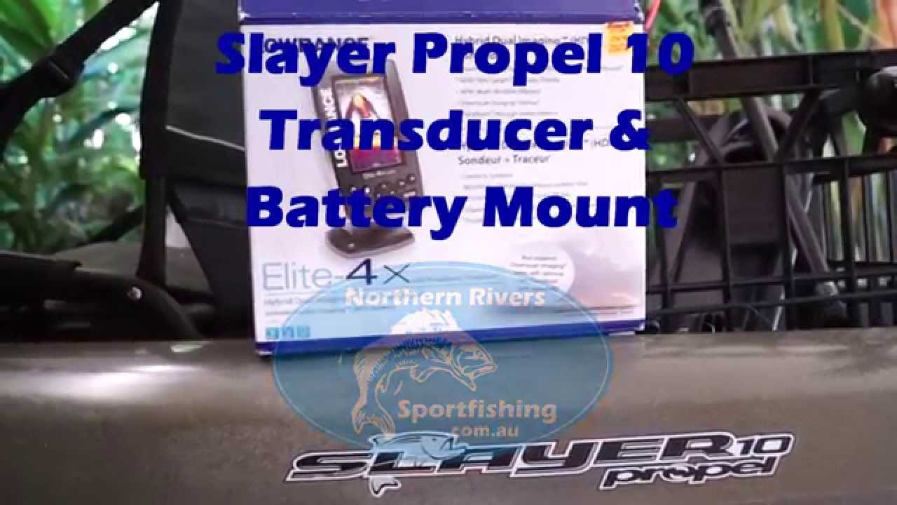 Transducer and Battery Mount in a Slayer Propel 10 Kayak