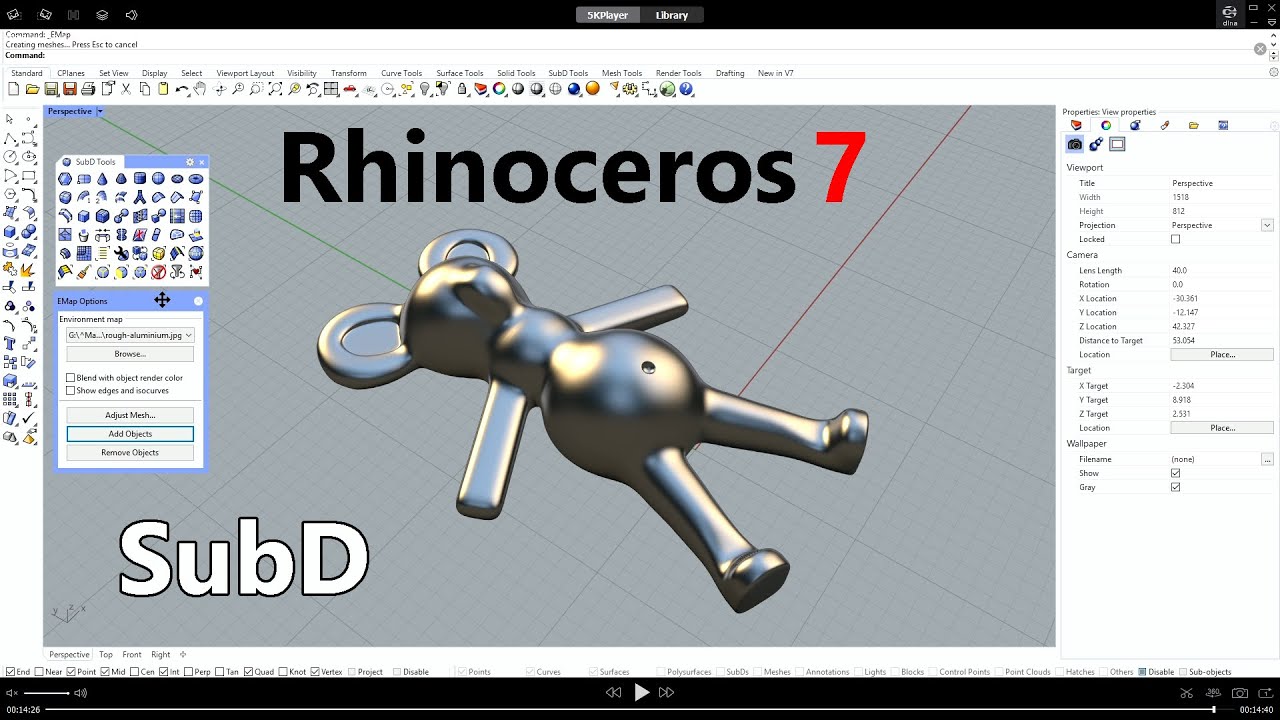 Конвертация NURBS модели в SubD через QuadRemesh. Rhinoceros 7